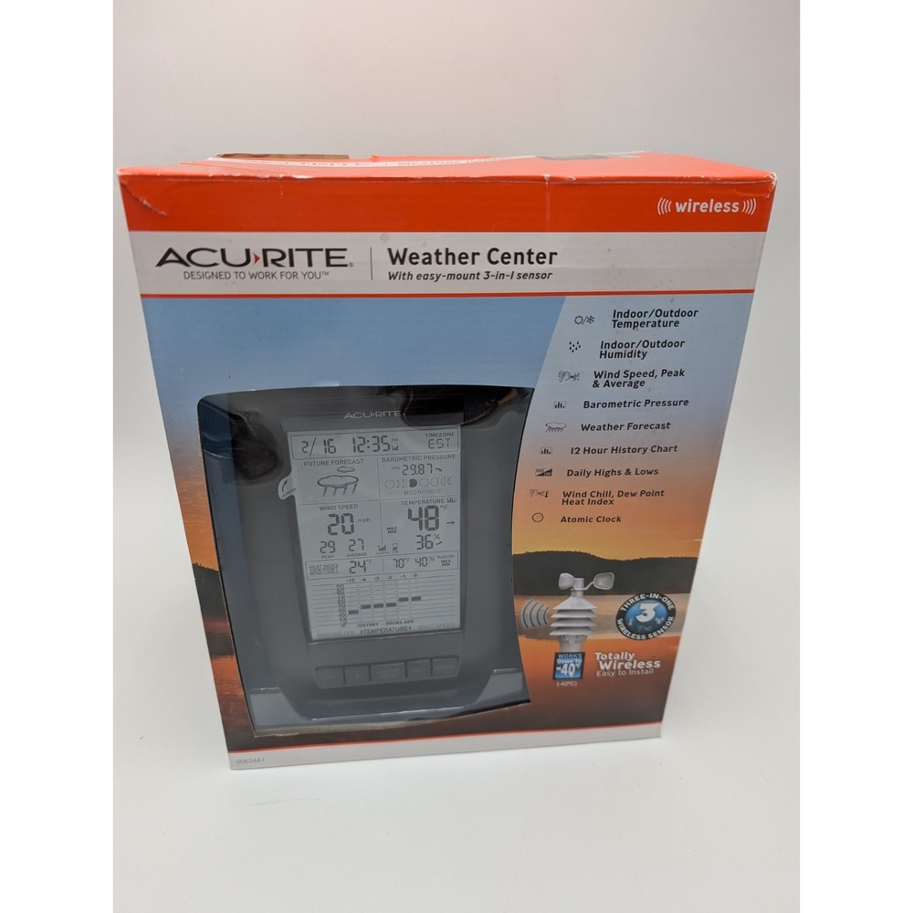 AcuRite 00634A1 Wireless Weather Center 3-in-1 Sensor Atomic Clock NEW In Box